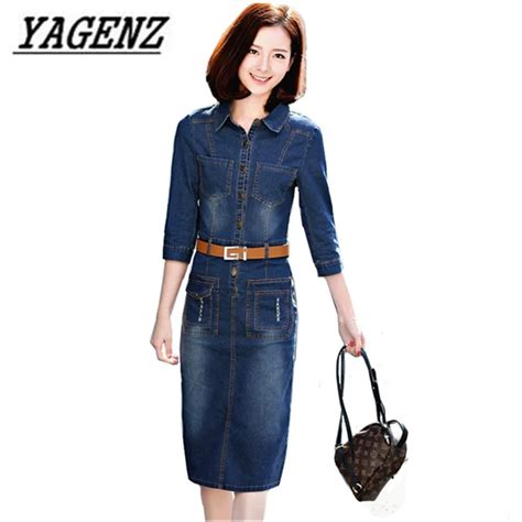 Women's Jeans Dress 2018 Fashion New Slim Vintage 3/4 sleeve Ladies ...