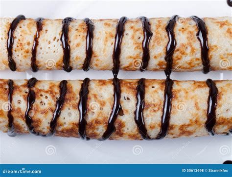 Russian Pancakes - Blini with Chocolate Topping Stock Photo - Image of breakfast, cuisine: 50613698