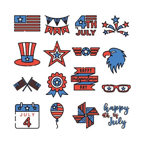 USA Independence Day Icon Set Flat Line Style 8461970 Vector Art at Vecteezy