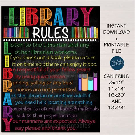 School Library Rules Printable Poster | School library posters, Library ...