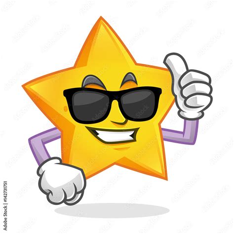 cool thumb up star mascot wearing sunglasses, star character, star cartoon vector Stock Vector ...