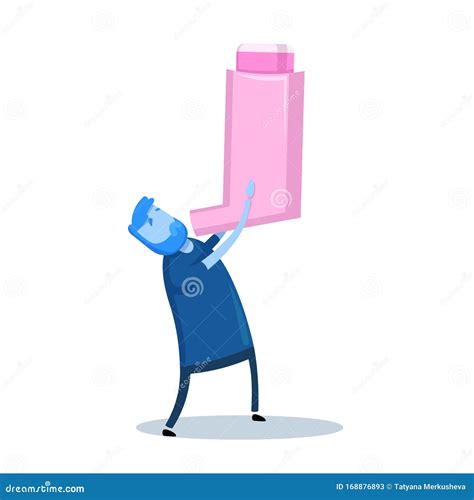 Cartoon Man Holding Big Asthma Inhaler. Cartoon Design Icon. Flat Vector Illustration. Isolated ...