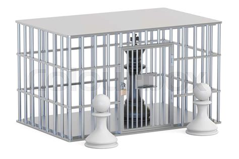 cage, prison cell with chess king. 3D rendering | Stock image | Colourbox