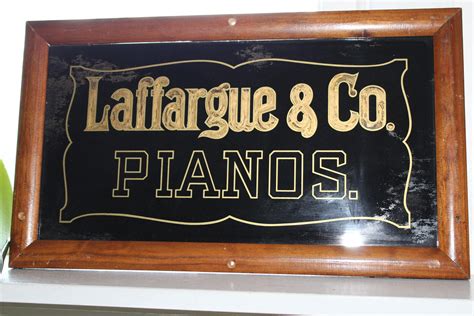 Antique Piano Co. Sign Reverse Painted Black and Gold 1900s Laffargue