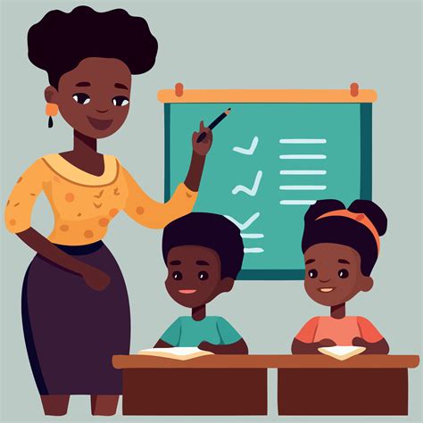 Teachers day female black teacher and two kids 22207260 Vector Art at Vecteezy