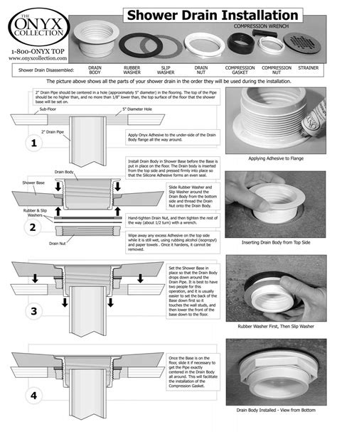 shower drain installation instructions - Onyx Collection