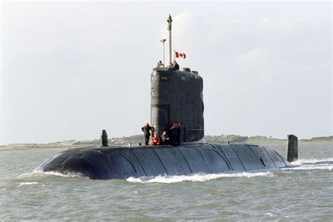 Victoria-class submarine HMCS Windsor (SSK 877) of the Canadian Forces Maritime Command leaving ...