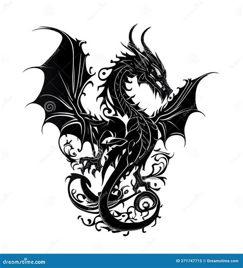 Dragon Tattoo Isolated, Tribal Wyvern Silhouette, Black White Dragon, Abstract Generative AI ...