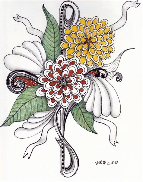 Two flower zentangle with color | Flower zentangle, Facebook art, Zentangle art