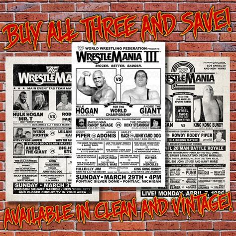 WWF Wrestlemania 1 2 and 3 Event Posters Buy all THREE and | Etsy