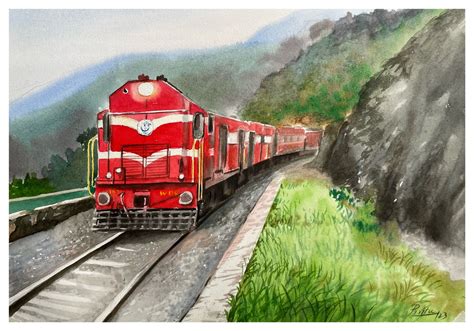 Train painting in watercolour | #watercolour #train #painting | By Paintings