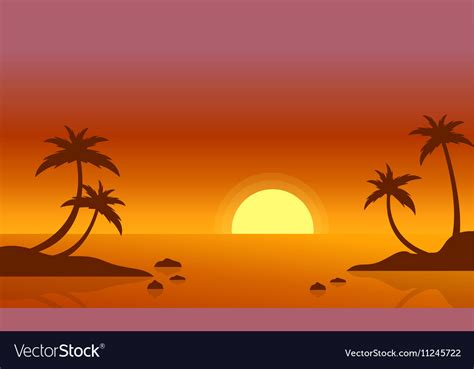 Beach at sunrise scenery of silhouette Royalty Free Vector