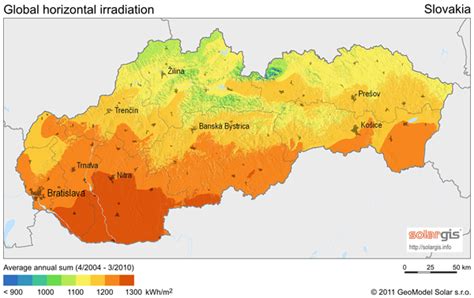 Solar Radiation Map of Slovakia - Slovakia • mappery