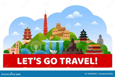 Asian Travel Poster, Postcard, Banner, Print. Top World Famous Landmarks of Asia Stock Vector ...