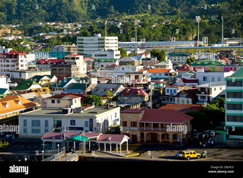 Roseau Dominica city overview above Eastern Caribbean cruise port Stock ...