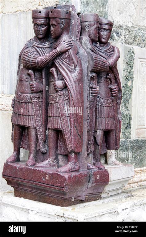 The red porphyry sculptured figures of the Tetrarchy, the four joint rulers of the Roman empire ...