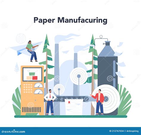 Paper Production and Wood Processing Concept. Paper Factory Process Stock Vector - Illustration ...