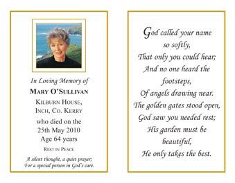 Memoriam Cards - Kennedy Printers, Bantry, Ireland, Memoriam Cards, Memorial Cards, Memoriam ...