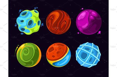 Cartoon alien planets on dark blue starry space background | Space backgrounds, Alien planet ...