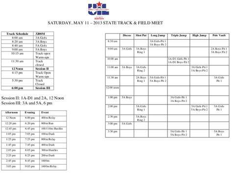 SCHEDULE: UIL Texas Outdoor State Track and Field Championships 2013