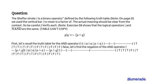 SOLVED:The Sheffer stroke / is a binary operator" defined by the ...