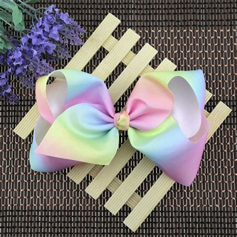 1PCS Dazzling Rainbow Bow Solid Grosgrain Ribbon Girl Big Bow Hair Tie ...