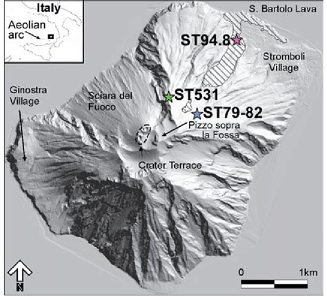 Map of Stromboli island (Aeolian arc, southern Italy). Sampling sites ...