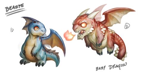 Baby Dragon Illustrations with Red Eyes