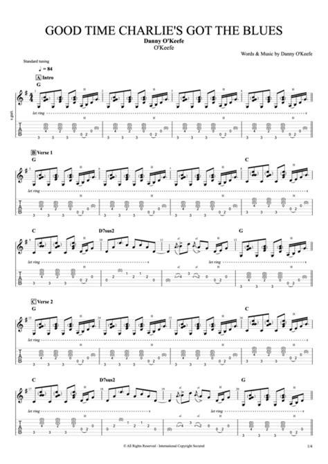 Good Time Charlie's Got the Blues by Danny O'Keefe - Full Score Guitar Pro Tab | mySongBook.com