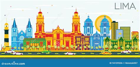 Lima Skyline with Color Buildings and Blue Sky. Stock Vector - Illustration of taxi, america ...