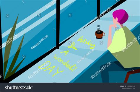 Woman Sitting Coffee Shop Near Window Stock Vector (Royalty Free) 1098862142 | Shutterstock