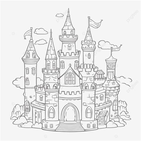 Castillo De Cuento De Hadas Página Para Colorear Vector PNG , Esquema ...