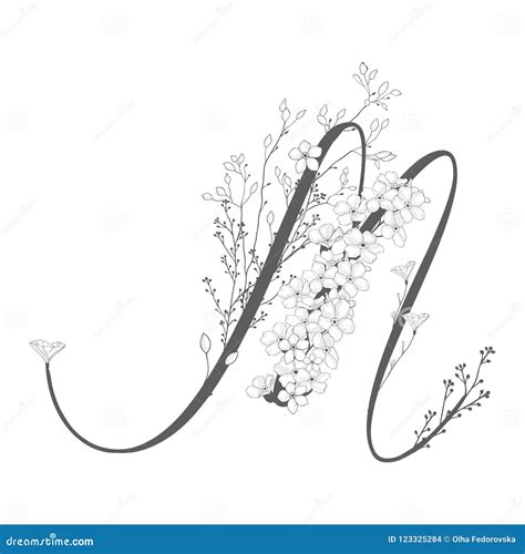 Vector Hand Drawn Floral M Monogram and Logo Stock Vector - Illustration of branch, drawn: 123325284