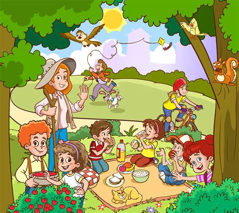 cute little kids picnic together cartoon vector 17588824 Vector Art at Vecteezy