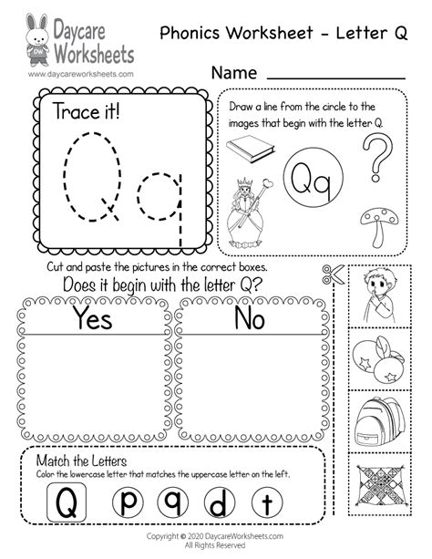 Free Beginning Sounds Letter Q Phonics Worksheet for Preschool