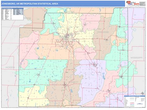 Jonesboro, AR Metro Area Wall Map Color Cast Style by MarketMAPS ...