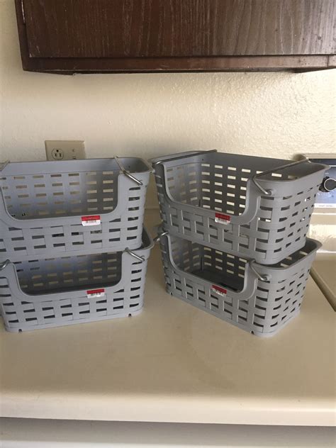 $.50 plastic stackable bins with handles, gray, have 4; selling ...