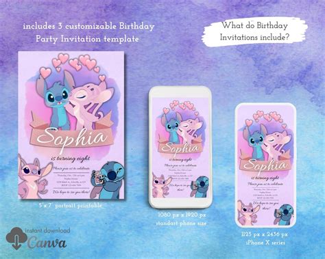 Personalized Stitch and Angel Birthday Party Invitation & Favor Tag ...