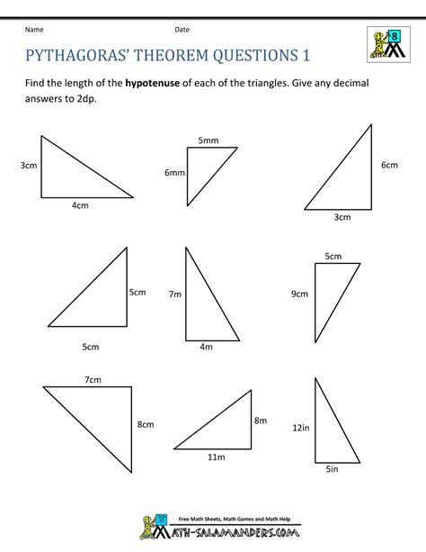 8th grade math pythagoras theorem questions 1 | Pythagorean theorem worksheet, Pythagorean ...