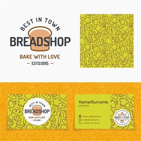 Bread shop set with logo, seamless pattern and cards for identity ...