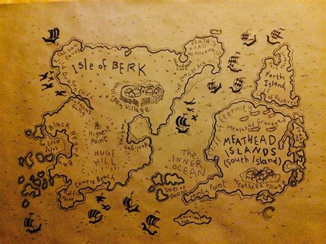 Isle of Berk and Meathead Islands map - traced onto brown craft paper ...