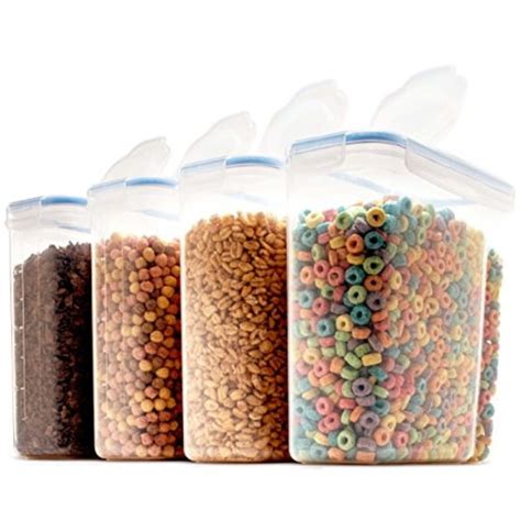 set of 4 large cereal & dry food storage containers bpa-free plastic container airtight lid ...