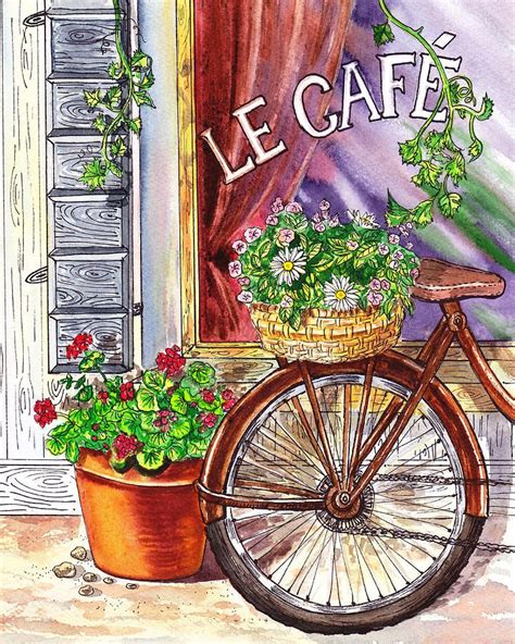 French Cafe by Irina Sztukowski | Bicycle painting, Coffee artwork, Sale artwork