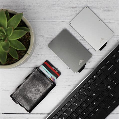 Grey Aluminium with Black Leather Minimalist NFC Blocking Pop Up Wallets with Gift Box Slim ...