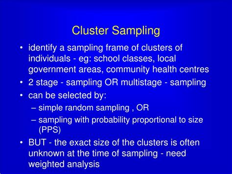 PPT - Design of Cross-sectional Surveys using Cluster Sampling: an ...