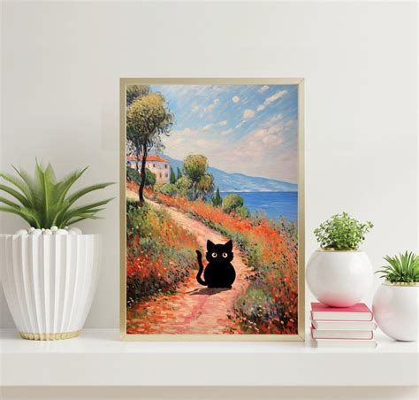 Red Road Art Claude Monet Cat Print Cat Art Black Cat - Etsy