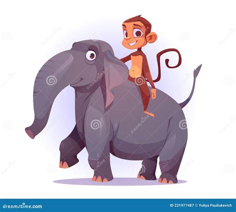 Monkey Riding on Elephant Back, Cartoon Characters Stock Vector - Illustration of animal ...