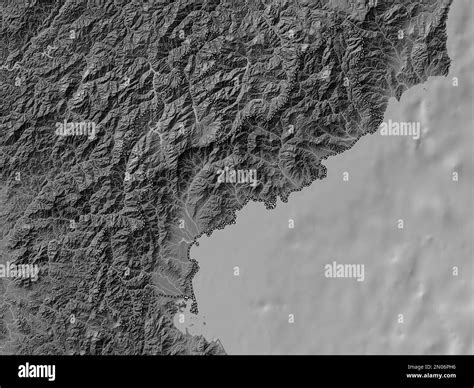 Hamgyong-namdo, province of North Korea. Bilevel elevation map with lakes and rivers Stock Photo ...