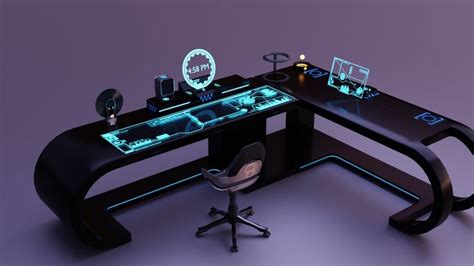 Sci-fi Office Desk Set | FlippedNormals | Sci fi office, Office desk set, Futuristic technology