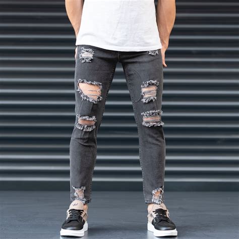 Men's Coal-Black Ripped Jeans